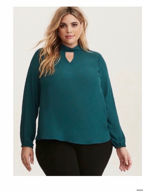 torrid Tops - torrid Teal Keyhole Mock Neck Blouse